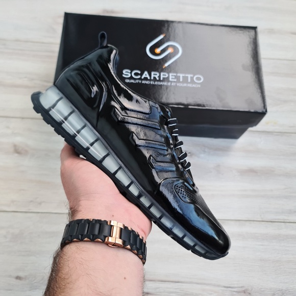 Black Patent Leather Sneakers for Men - Picture 5 of 7